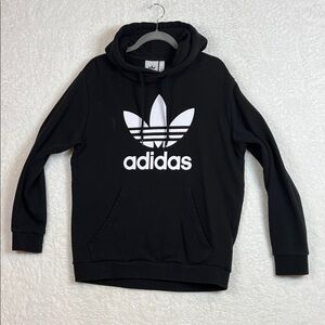 Adidas Black Pullover Hoodie Sweatshirt with‎ White Trefoil Logo Large